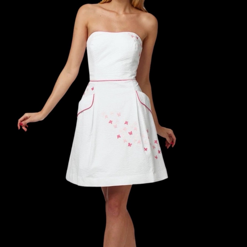 Lilly Pulitzer Strapless White Dress with Pink Details